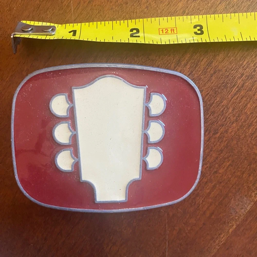 Vintage Style‎ Guitar Headstock Belt Buckle Red Enamel Music Rocker Accessory